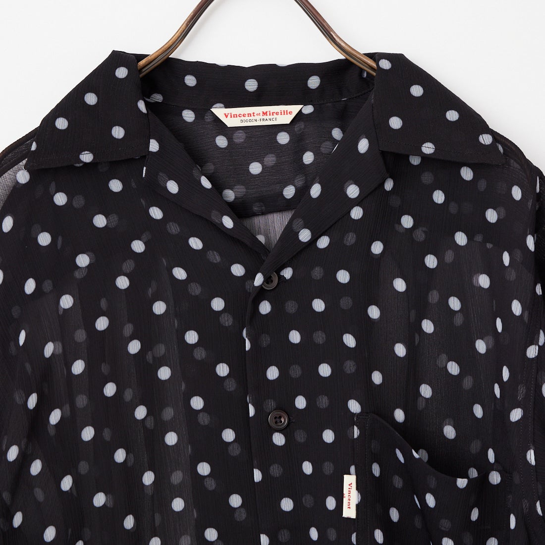 Vincent et Mireille [ヴァンソン エ ミレイユ] シアーオープンカラーシャツ [VM261PC11042] 93 BLK/OW