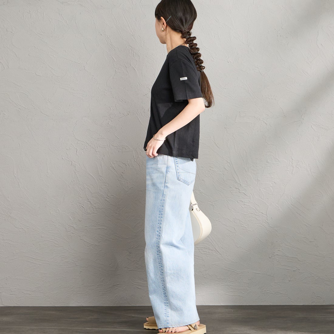 ORCIVAL [オーシバル] パターンメッシュ クルーネックTシャツ [OR-C0527OWE] BLACK &&モデル身長：150cm 着用サイズ：2&&