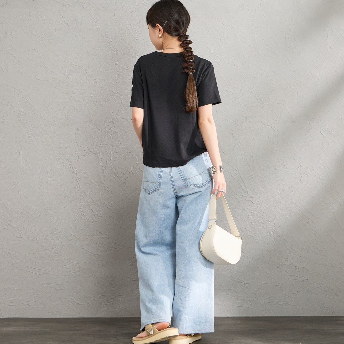 ORCIVAL [オーシバル] パターンメッシュ クルーネックTシャツ [OR-C0527OWE] BLACK &&モデル身長：150cm 着用サイズ：2&&