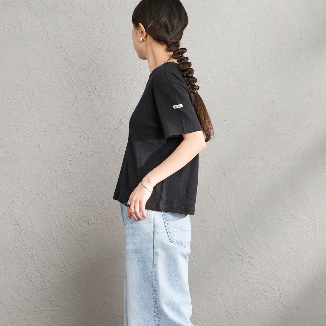 ORCIVAL [オーシバル] パターンメッシュ クルーネックTシャツ [OR-C0527OWE] BLACK &&モデル身長：150cm 着用サイズ：2&&