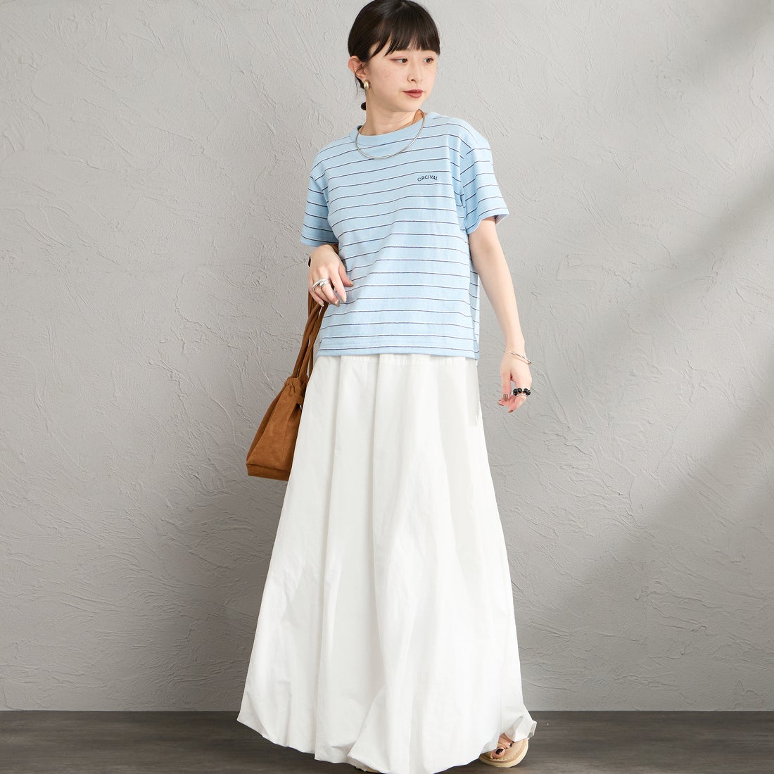 ORCIVAL [オーシバル] ワンポイント刺繍 ショートスリーブTシャツ [OR-C0519TSB] SAX/NV/WH &&モデル身長：150cm 着用サイズ：2&&