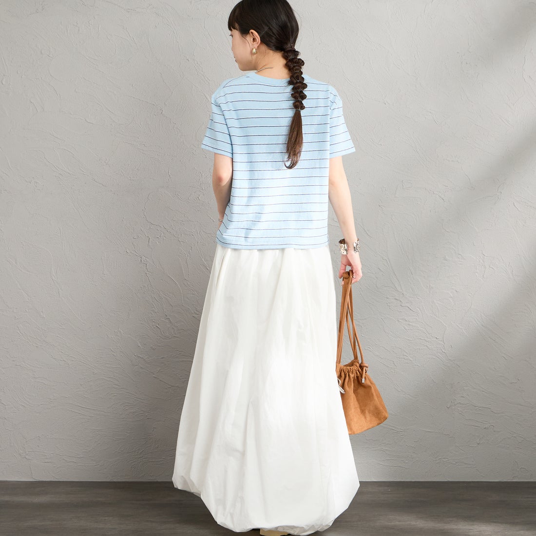 ORCIVAL [オーシバル] ワンポイント刺繍 ショートスリーブTシャツ [OR-C0519TSB] SAX/NV/WH &&モデル身長：150cm 着用サイズ：2&&