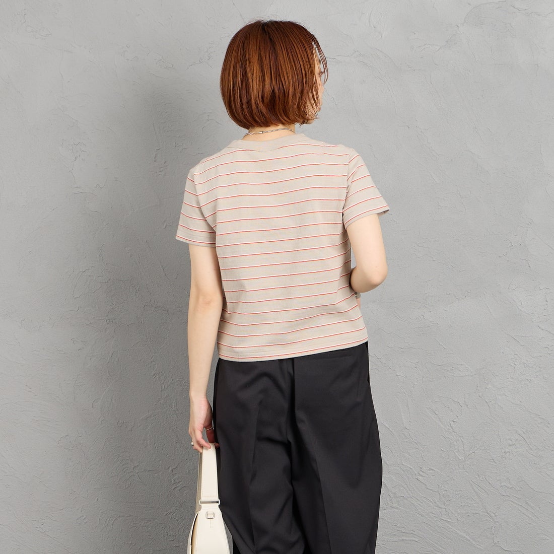 ORCIVAL [オーシバル] ワンポイント刺繍 ショートスリーブTシャツ [OR-C0519TSB] GRE/RED/WH &&モデル身長：158cm 着用サイズ：2&&