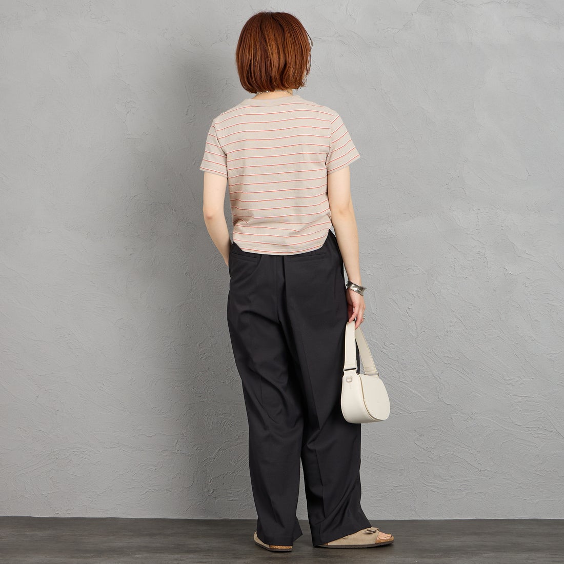 ORCIVAL [オーシバル] ワンポイント刺繍 ショートスリーブTシャツ [OR-C0519TSB] GRE/RED/WH &&モデル身長：158cm 着用サイズ：2&&