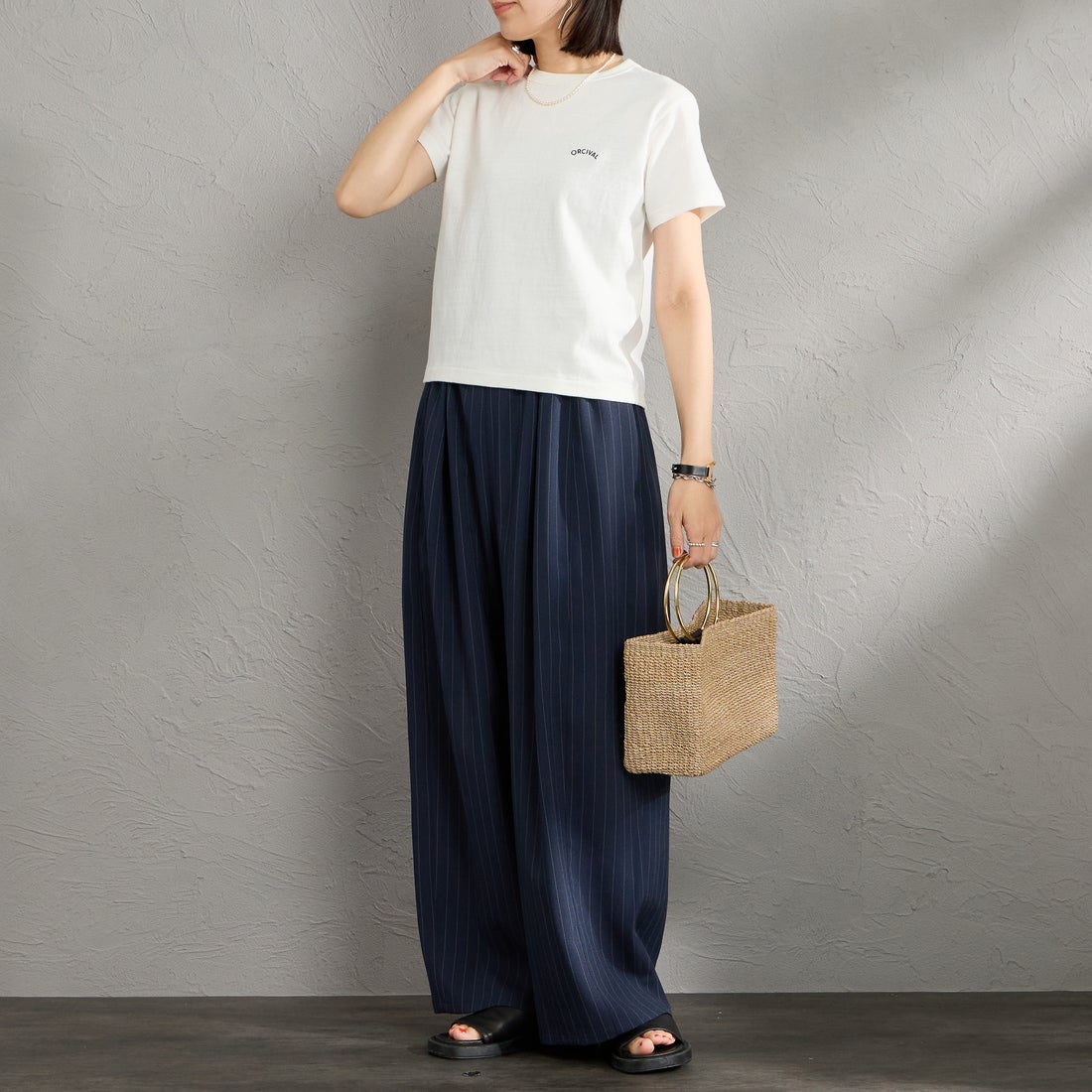 ORCIVAL [オーシバル] ワンポイント刺繍 ショートスリーブTシャツ [OR-C0519TSB] OFF WHITE &&モデル身長：160cm 着用サイズ：2&&