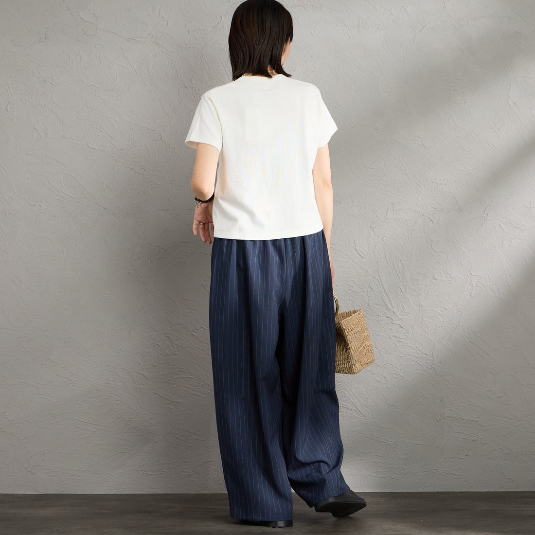 ORCIVAL [オーシバル] ワンポイント刺繍 ショートスリーブTシャツ [OR-C0519TSB] OFF WHITE &&モデル身長：160cm 着用サイズ：2&&