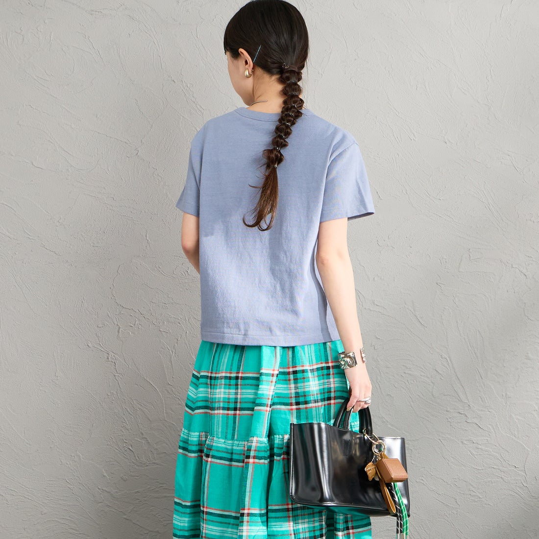 ORCIVAL [オーシバル] ワンポイント刺繍 ショートスリーブTシャツ [OR-C0519TSB] SAX &&モデル身長：150cm 着用サイズ：2&&