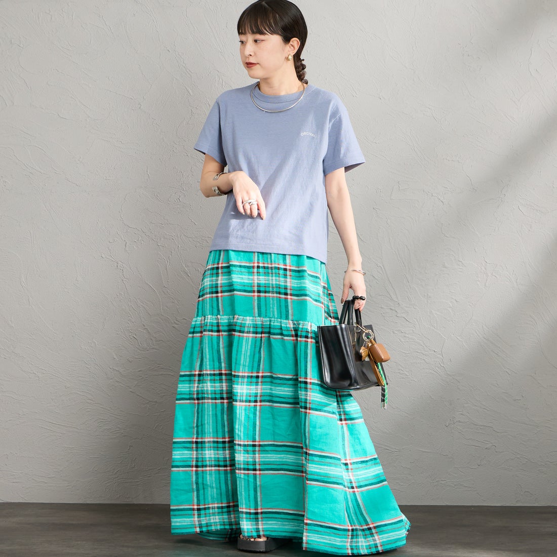 ORCIVAL [オーシバル] ワンポイント刺繍 ショートスリーブTシャツ [OR-C0519TSB] SAX &&モデル身長：150cm 着用サイズ：2&&