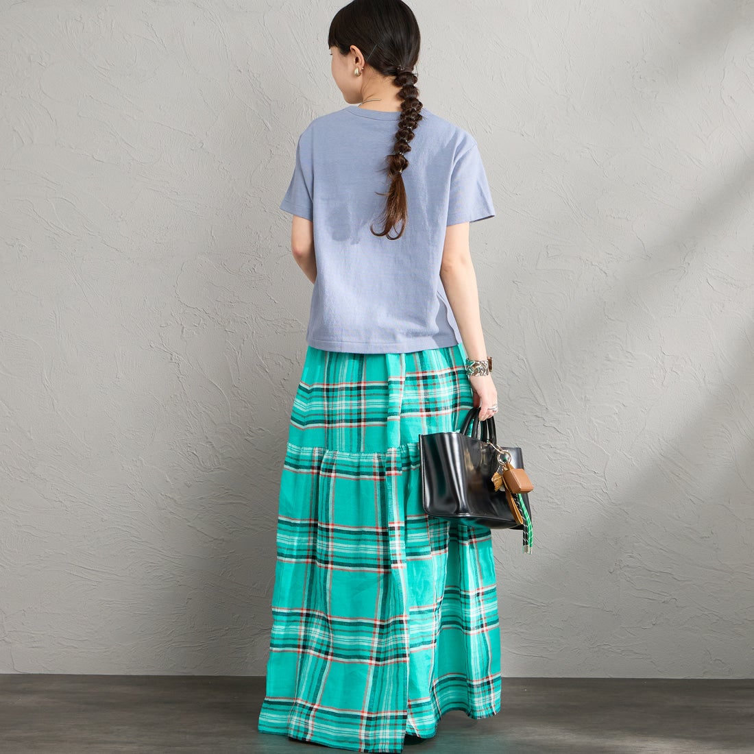 ORCIVAL [オーシバル] ワンポイント刺繍 ショートスリーブTシャツ [OR-C0519TSB] SAX &&モデル身長：150cm 着用サイズ：2&&