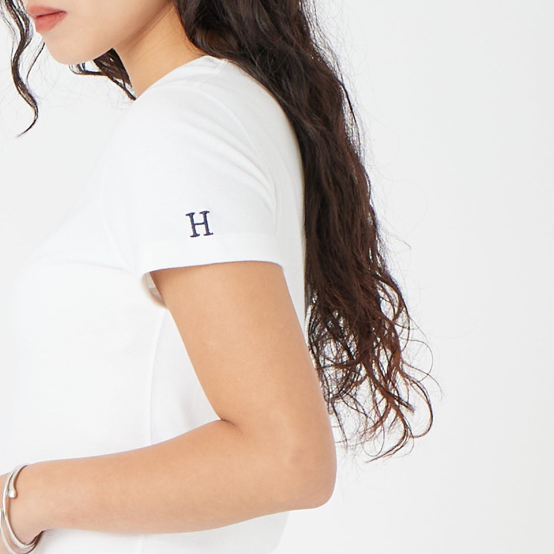 HOLLYWOOD RANCH MARKET [ハリウッドランチマーケット] クロップド ショートスリーブ Tシャツ [1006989] WHITE &&モデル身長：162cm 着用サイズ：M&&