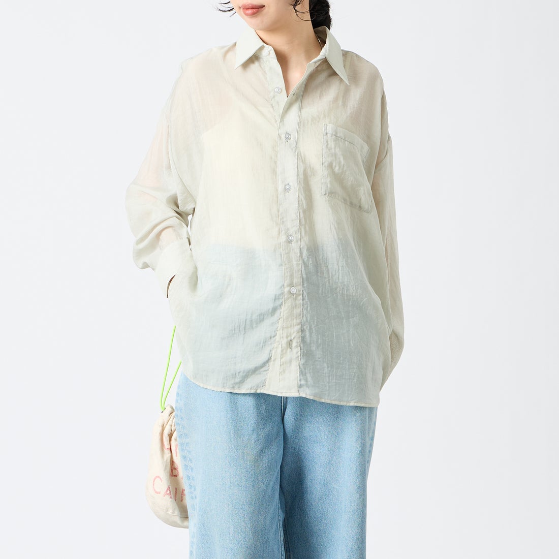 USINE [ユジーヌ] シアーオーバーサイズシャツ [IN9-SH-6] ｾｰｼﾞ &&モデル身長：162cm 着用サイズ：F&&