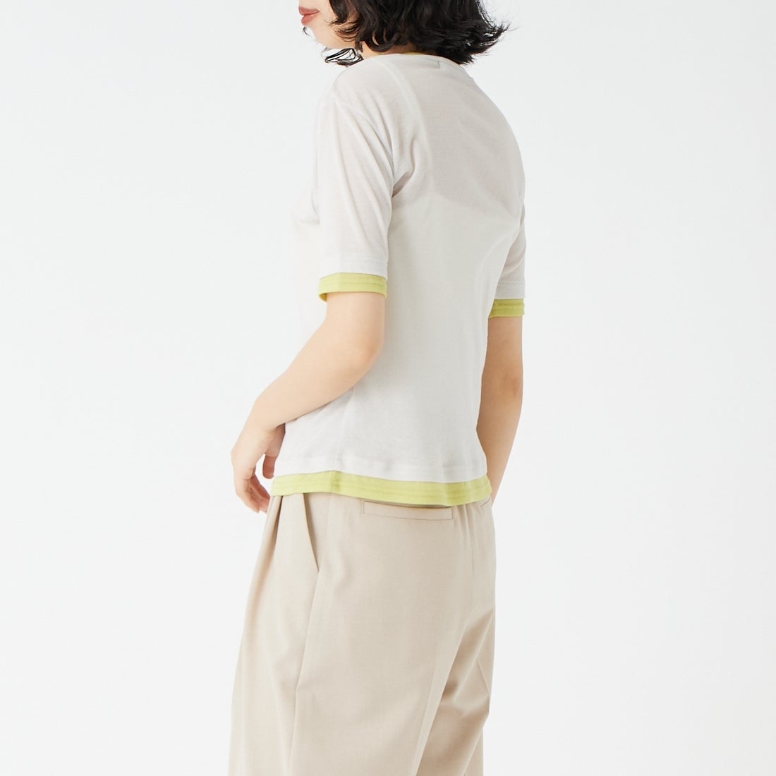 USINE [ユジーヌ] シアーショートスリーブレイヤードTシャツ [21267070] 001 ﾗｲﾄｸﾞﾚ &&モデル身長：162cm 着用サイズ：F&&