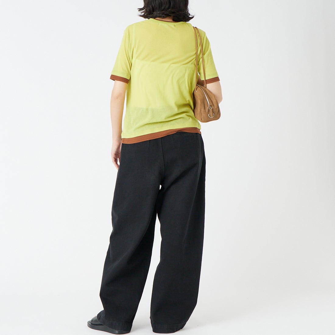 USINE [ユジーヌ] シアーショートスリーブレイヤードTシャツ [21267070] 041 ﾗｲﾑ/ﾌﾞ &&モデル身長：162cm 着用サイズ：F&&