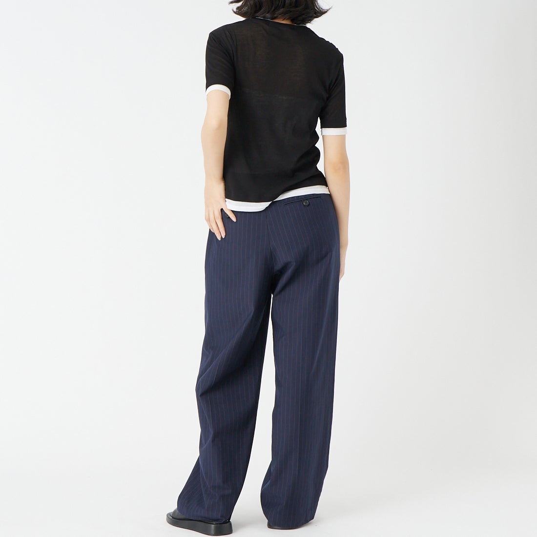 USINE [ユジーヌ] シアーショートスリーブレイヤードTシャツ [21267070] 004 ﾌﾞﾗｯｸ/ &&モデル身長：162cm 着用サイズ：F&&
