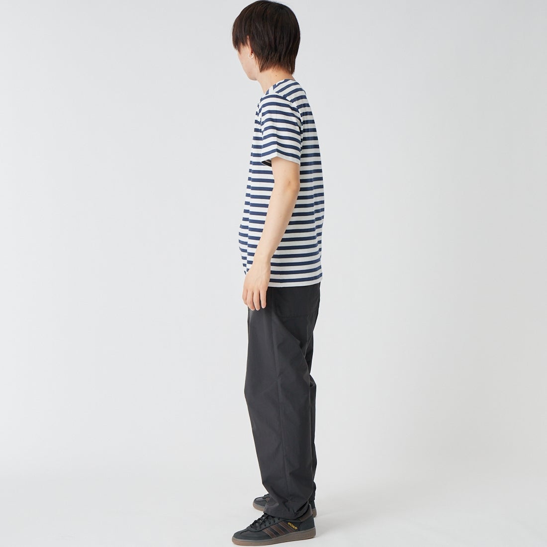 A.P.C. [アー・ペー・セー] ロゴ刺繍ショートスリーブボーダーTシャツ [STANDARD-APC-BRODE-R] 39 D.NAVY &&モデル身長：177cm 着用サイズ：M&&
