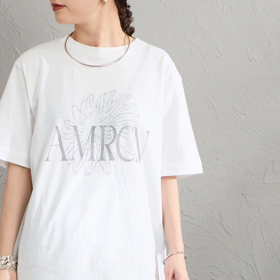 Americana [アメリカーナ] AMRCN FLOWER プリントTシャツ [BRF-807A-1] ﾎﾜｲﾄ &&モデル身長：150cm 着用サイズ：ONE SIZE&&