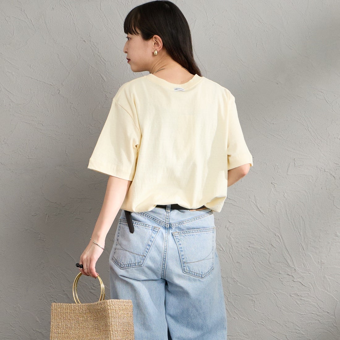 Americana [アメリカーナ] AMRCN FLOWER プリントTシャツ [BRF-807A-1] LTｲｴﾛｰ &&モデル身長：150cm 着用サイズ：ONE SIZE&&