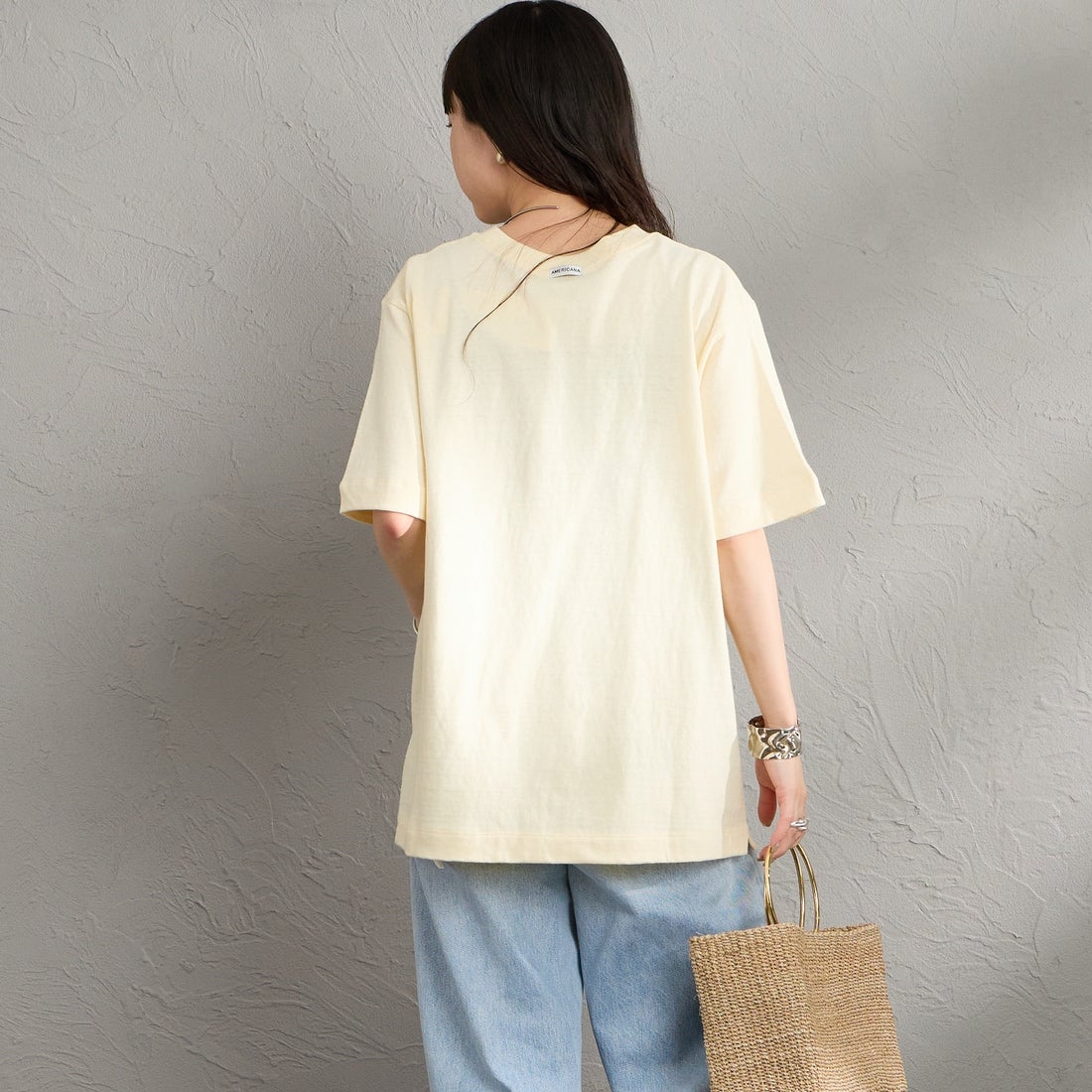 Americana [アメリカーナ] AMRCN FLOWER プリントTシャツ [BRF-807A-1] LTｲｴﾛｰ &&モデル身長：150cm 着用サイズ：ONE SIZE&&