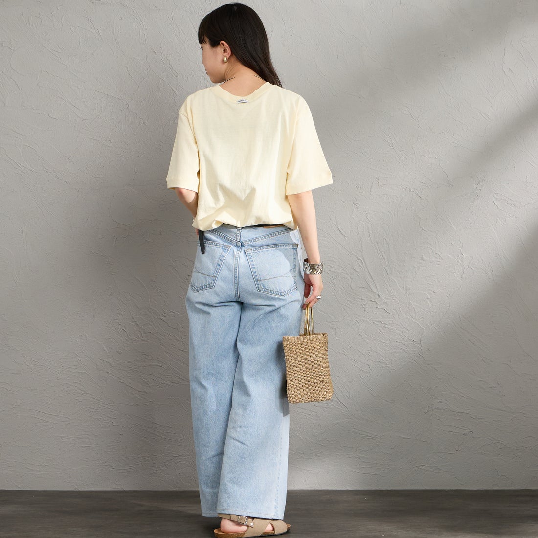 Americana [アメリカーナ] AMRCN FLOWER プリントTシャツ [BRF-807A-1] LTｲｴﾛｰ &&モデル身長：150cm 着用サイズ：ONE SIZE&&