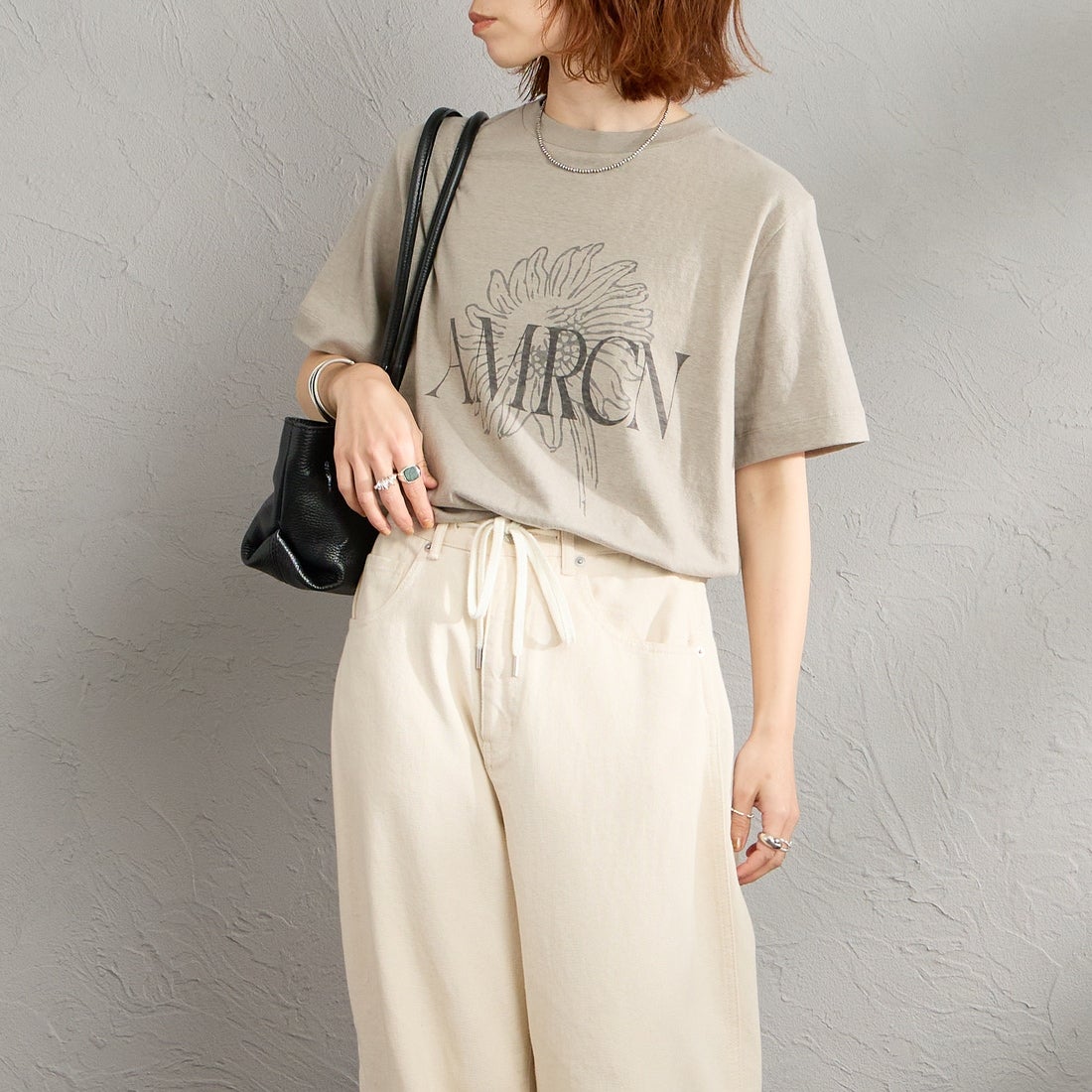 Americana [アメリカーナ] AMRCN FLOWER プリントTシャツ [BRF-807A-1] LTｸﾞﾚｰ &&モデル身長：158cm 着用サイズ：ONE SIZE&&