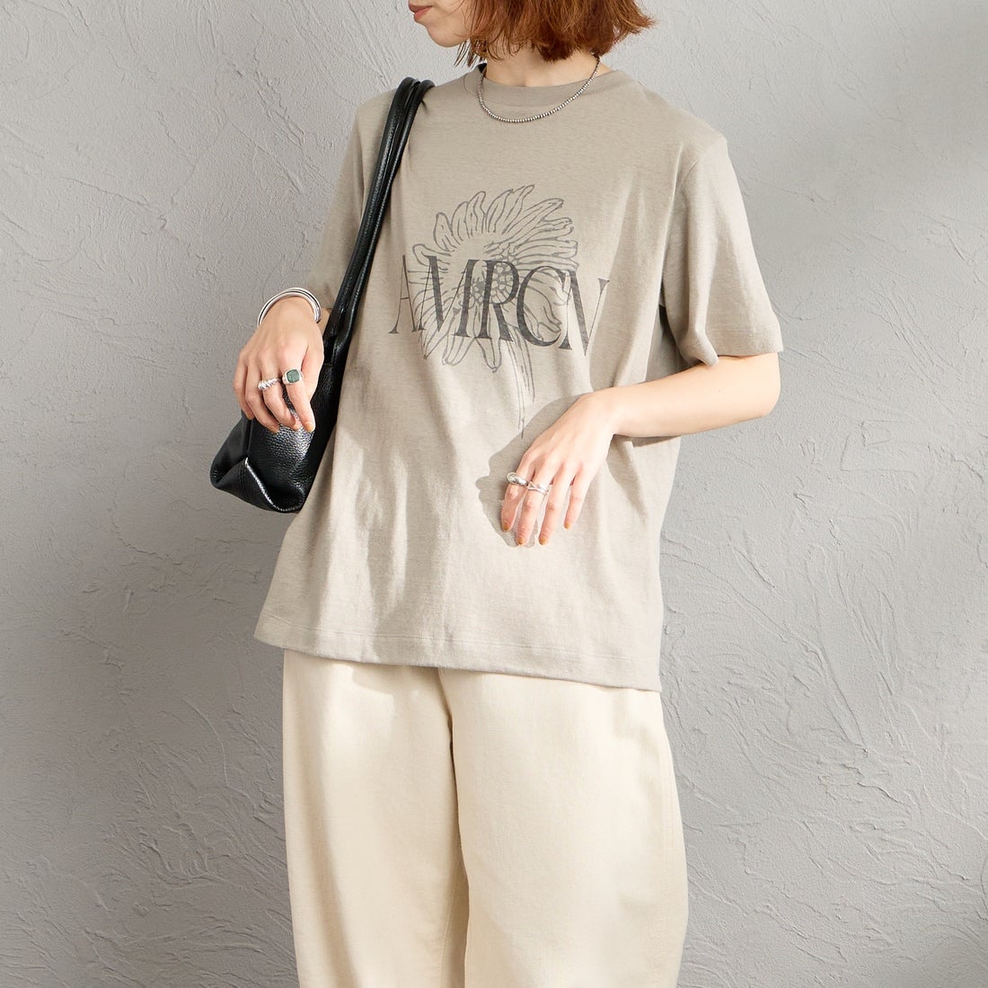 Americana [アメリカーナ] AMRCN FLOWER プリントTシャツ [BRF-807A-1] LTｸﾞﾚｰ &&モデル身長：158cm 着用サイズ：ONE SIZE&&