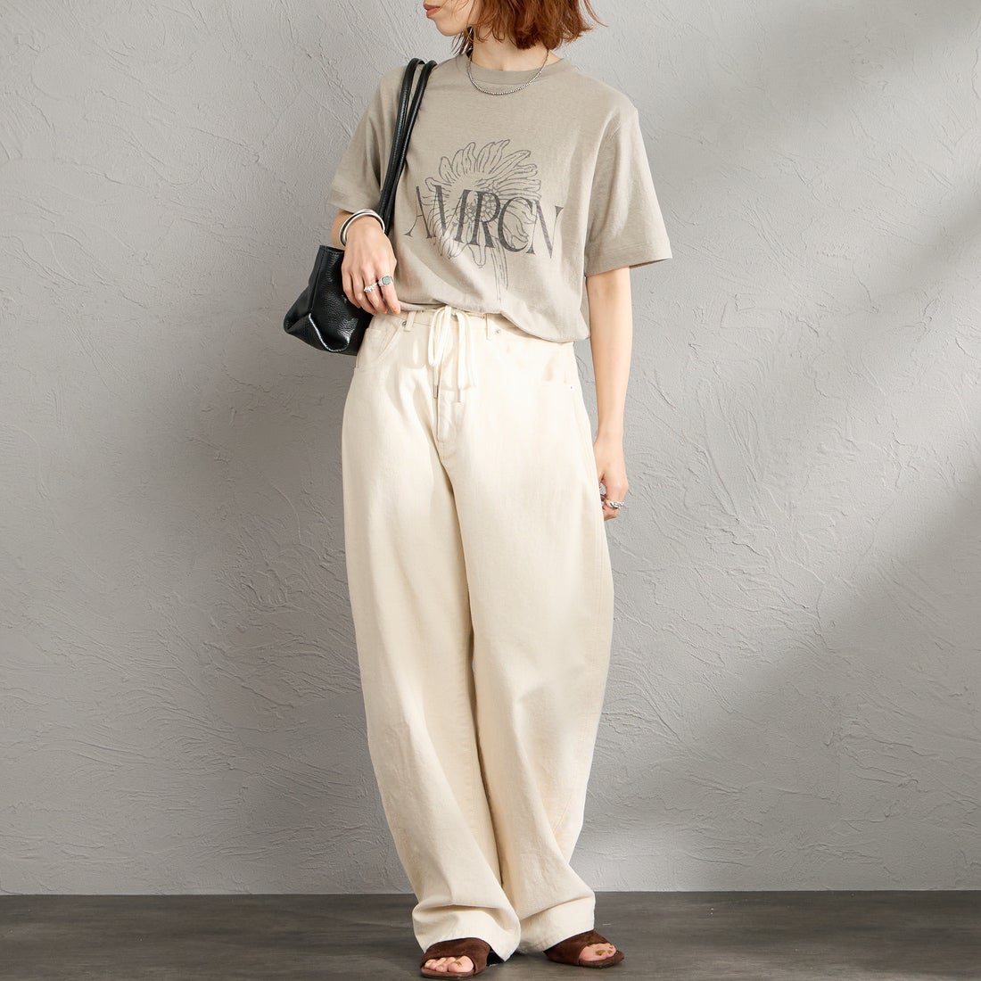 Americana [アメリカーナ] AMRCN FLOWER プリントTシャツ [BRF-807A-1] LTｸﾞﾚｰ &&モデル身長：158cm 着用サイズ：ONE SIZE&&