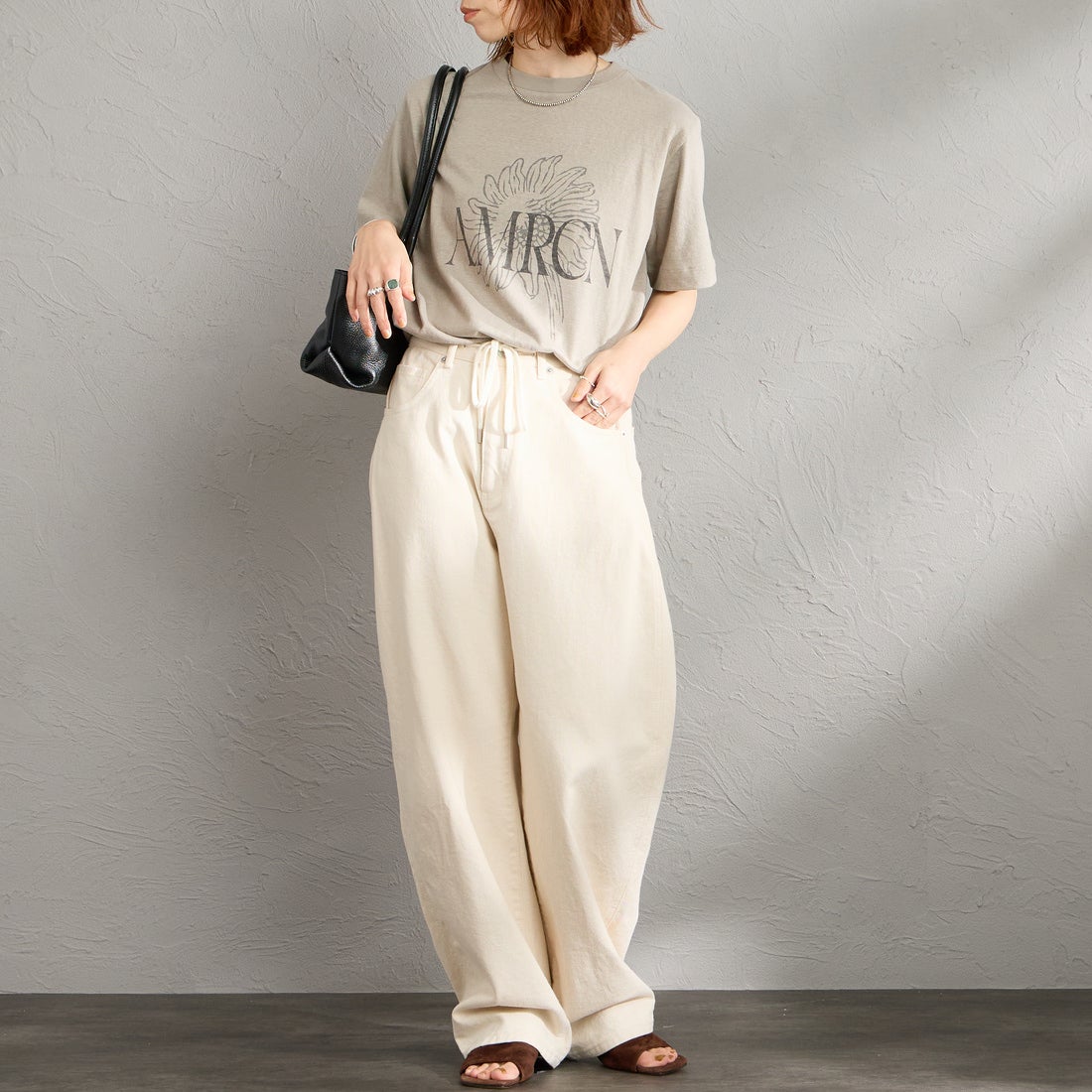Americana [アメリカーナ] AMRCN FLOWER プリントTシャツ [BRF-807A-1] LTｸﾞﾚｰ &&モデル身長：158cm 着用サイズ：ONE SIZE&&