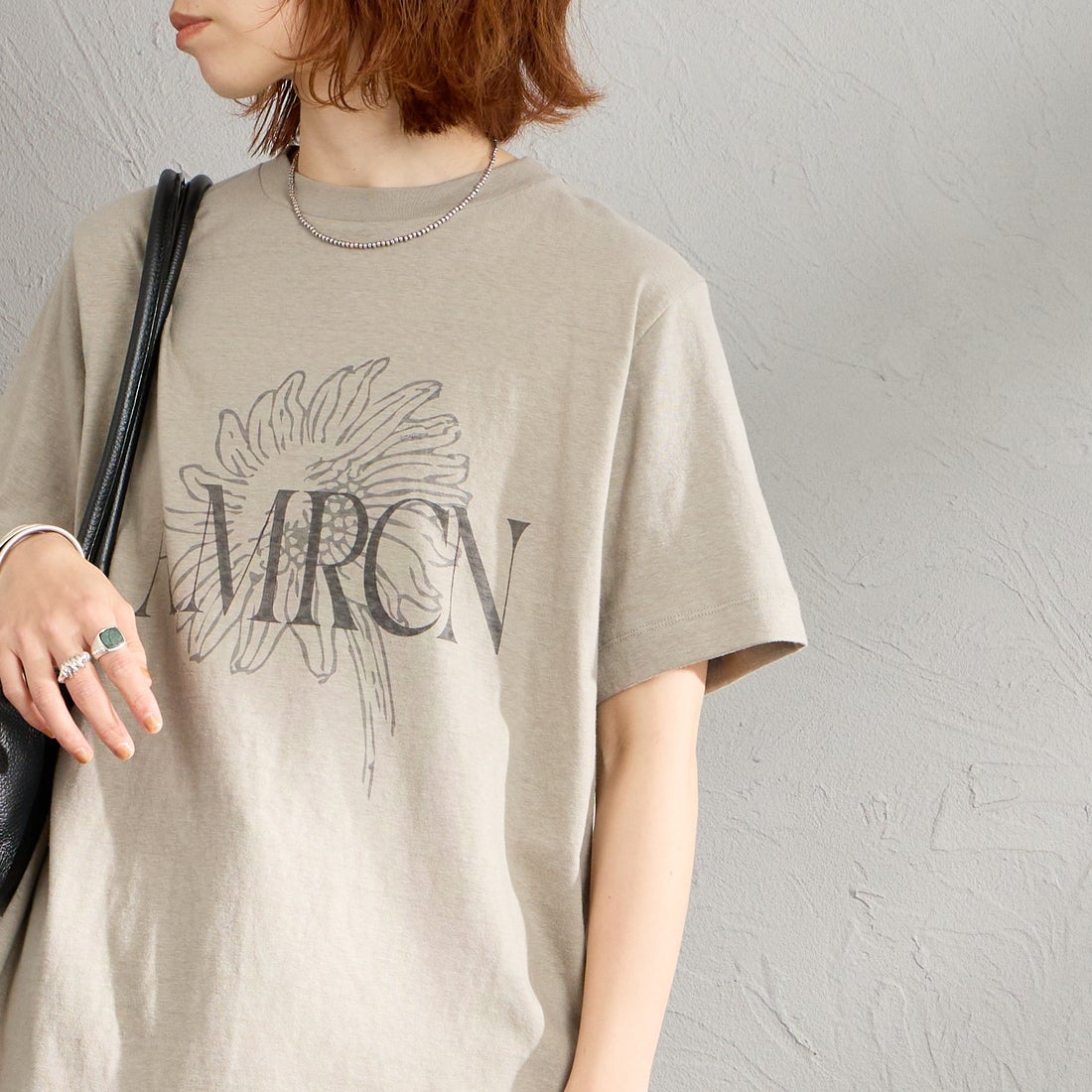 Americana [アメリカーナ] AMRCN FLOWER プリントTシャツ [BRF-807A-1] LTｸﾞﾚｰ &&モデル身長：158cm 着用サイズ：ONE SIZE&&