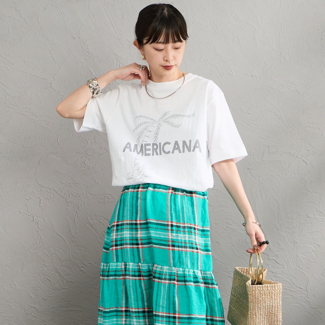 Americana [アメリカーナ] AMERICANA PALM TREE プリントシャツ [BRF-807A-2] ﾎﾜｲﾄ &&モデル身長：150cm 着用サイズ：ONE SIZE&&