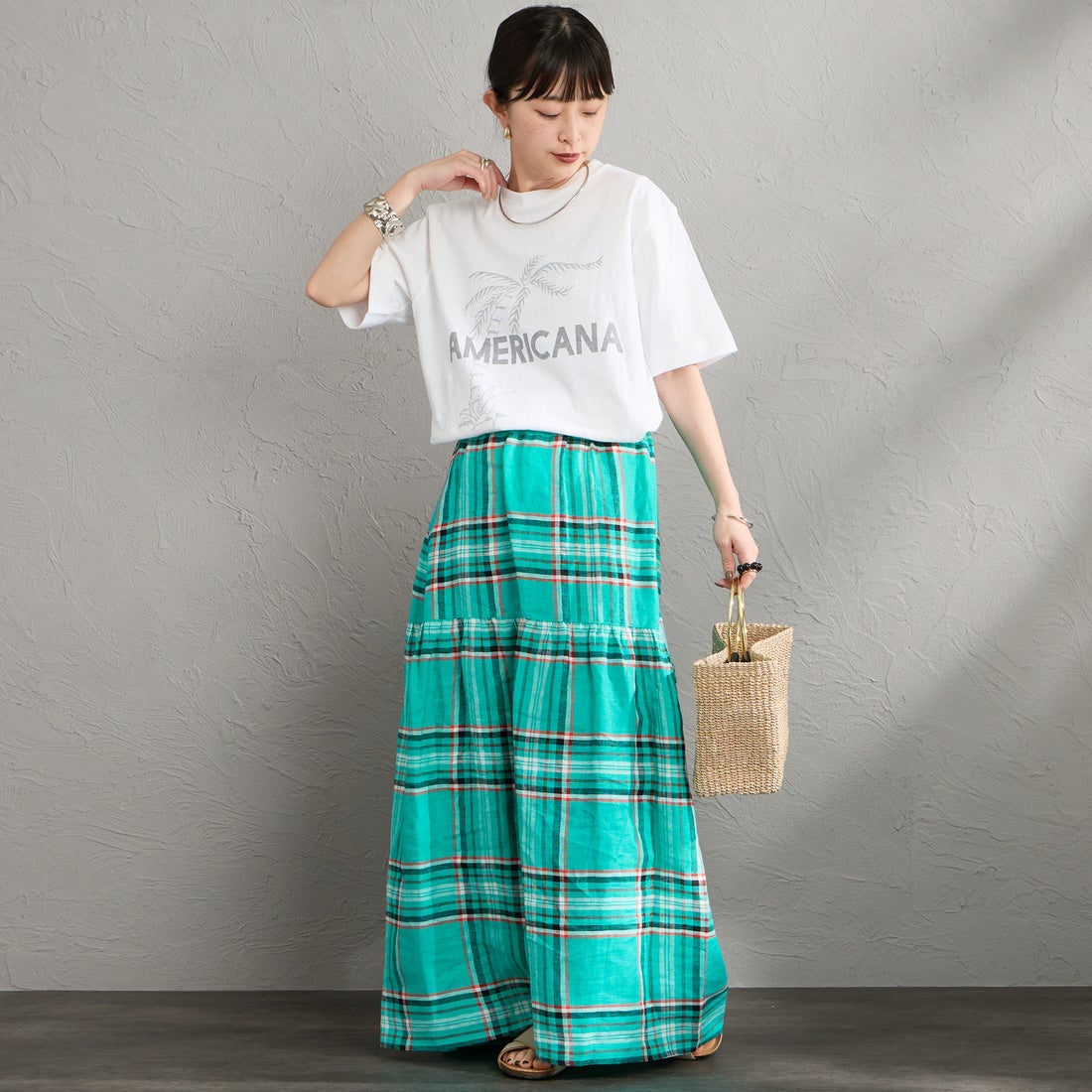 Americana [アメリカーナ] AMERICANA PALM TREE プリントシャツ [BRF-807A-2] ﾎﾜｲﾄ &&モデル身長：150cm 着用サイズ：ONE SIZE&&