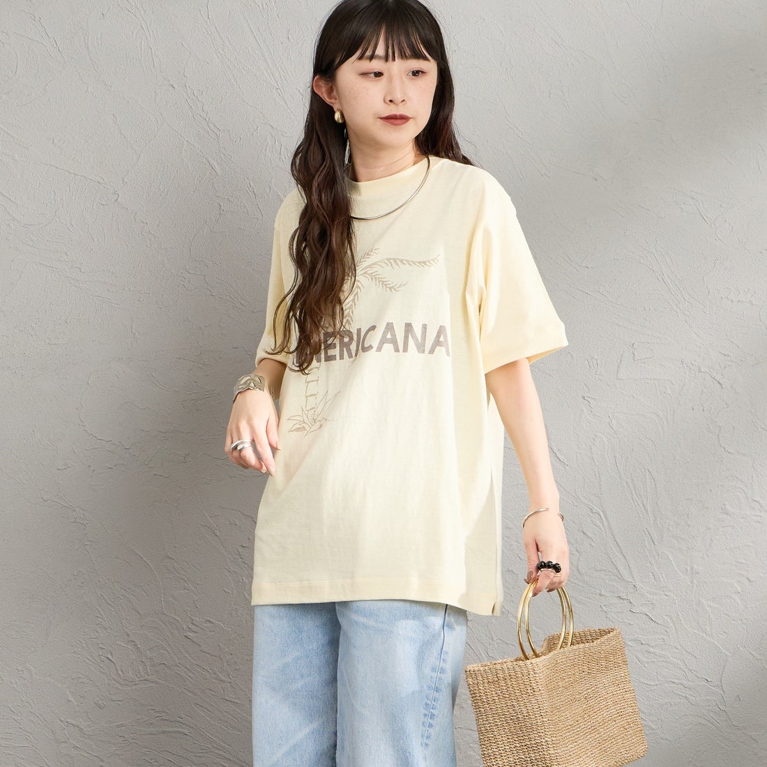 Americana [アメリカーナ] AMERICANA PALM TREE プリントシャツ [BRF-807A-2] LTｲｴﾛｰ &&モデル身長：150cm 着用サイズ：ONE SIZE&&