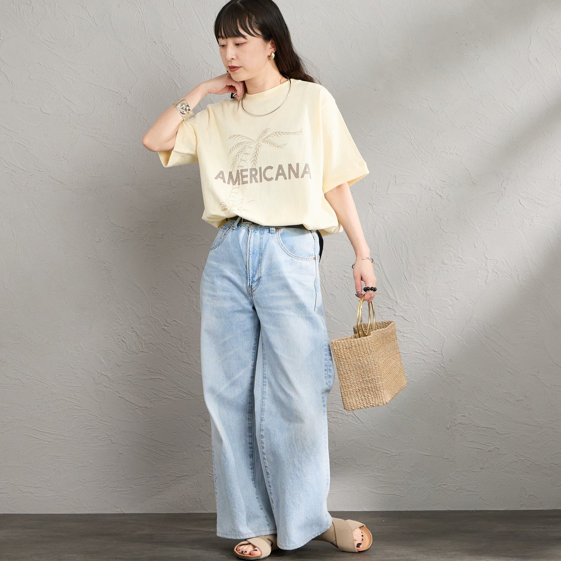 Americana [アメリカーナ] AMERICANA PALM TREE プリントシャツ [BRF-807A-2] LTｲｴﾛｰ &&モデル身長：150cm 着用サイズ：ONE SIZE&&