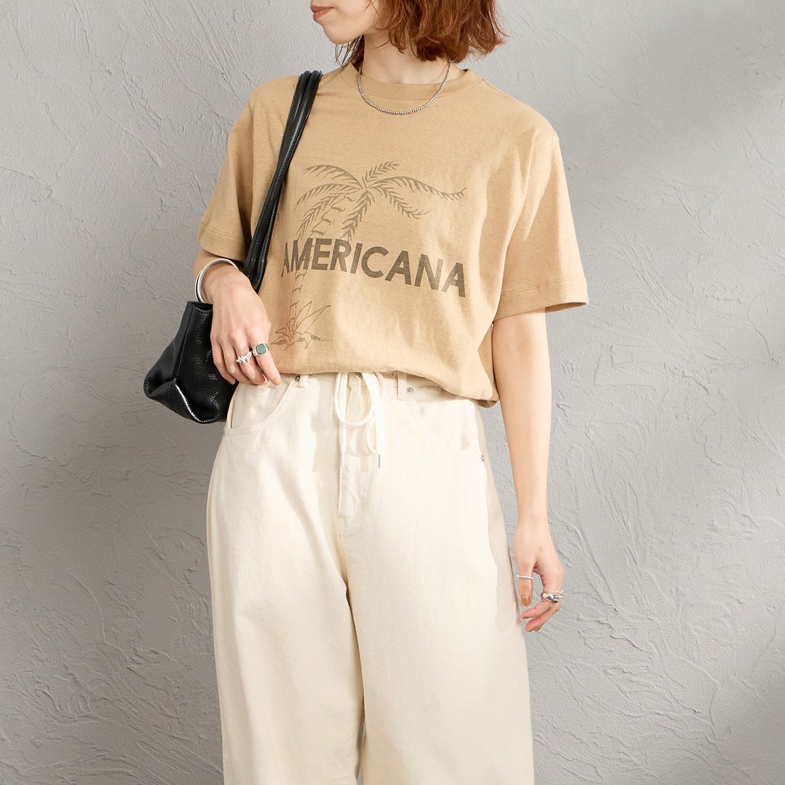 Americana [アメリカーナ] AMERICANA PALM TREE プリントシャツ [BRF-807A-2] LTｼﾅﾓﾝ &&モデル身長：158cm 着用サイズ：ONE SIZE&&
