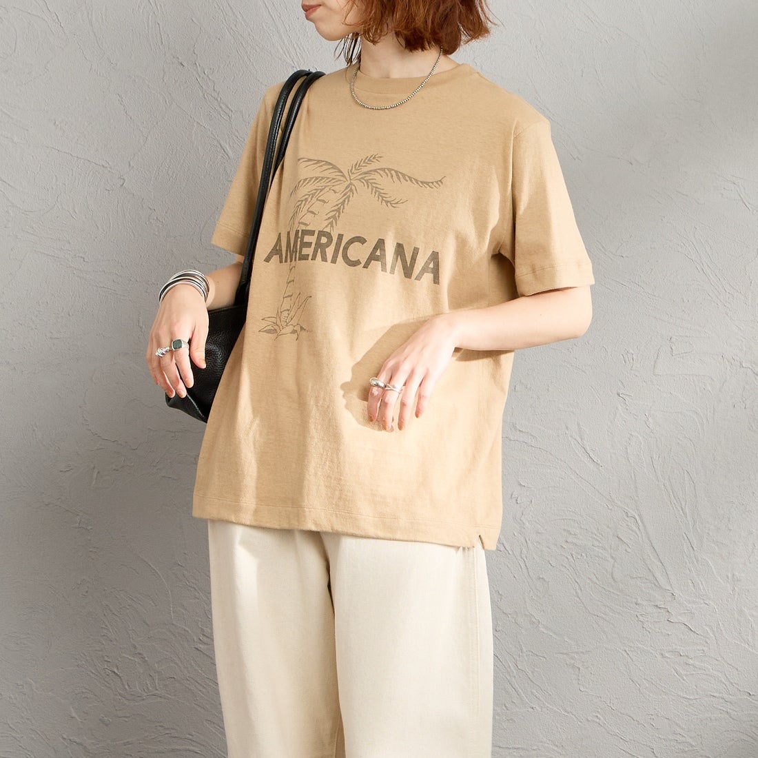 Americana [アメリカーナ] AMERICANA PALM TREE プリントシャツ [BRF-807A-2] LTｼﾅﾓﾝ &&モデル身長：158cm 着用サイズ：ONE SIZE&&