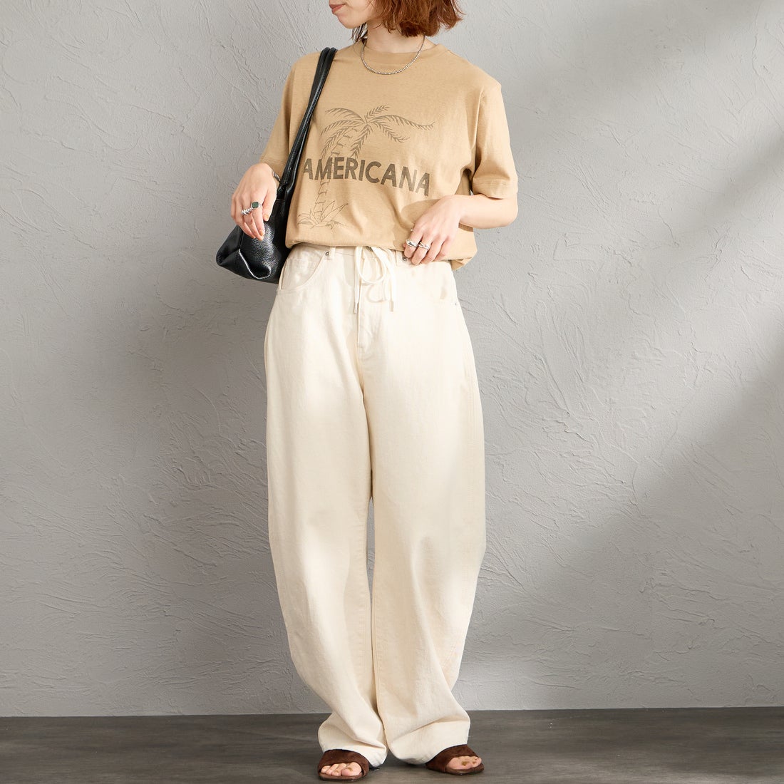 Americana [アメリカーナ] AMERICANA PALM TREE プリントシャツ [BRF-807A-2] LTｼﾅﾓﾝ &&モデル身長：158cm 着用サイズ：ONE SIZE&&