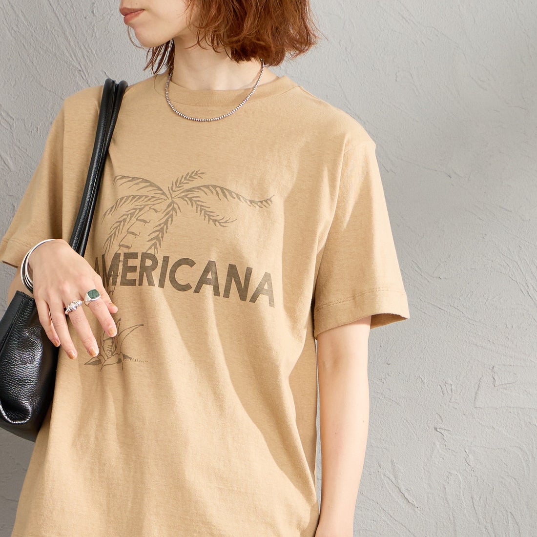 Americana [アメリカーナ] AMERICANA PALM TREE プリントシャツ [BRF-807A-2] LTｼﾅﾓﾝ &&モデル身長：158cm 着用サイズ：ONE SIZE&&