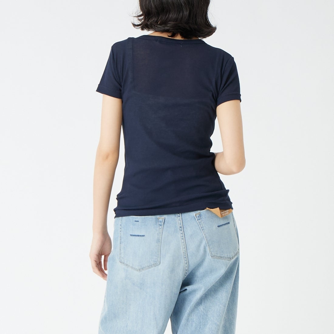 USINE [ユジーヌ] シアーリブヘンリーネックTシャツ [21267068] 076 ﾈｲﾋﾞｰ &&モデル身長：162cm 着用サイズ：F&&