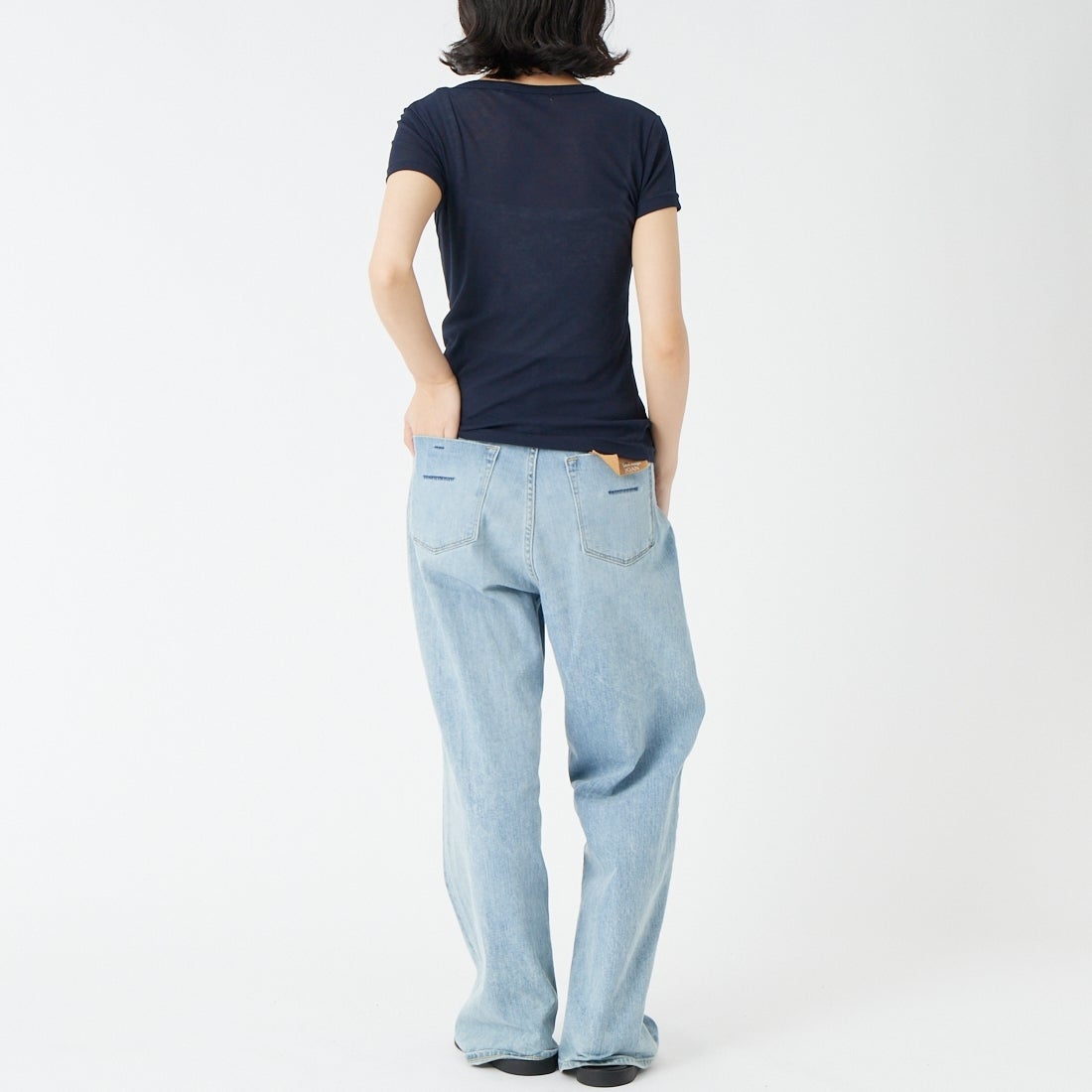 USINE [ユジーヌ] シアーリブヘンリーネックTシャツ [21267068] 076 ﾈｲﾋﾞｰ &&モデル身長：162cm 着用サイズ：F&&