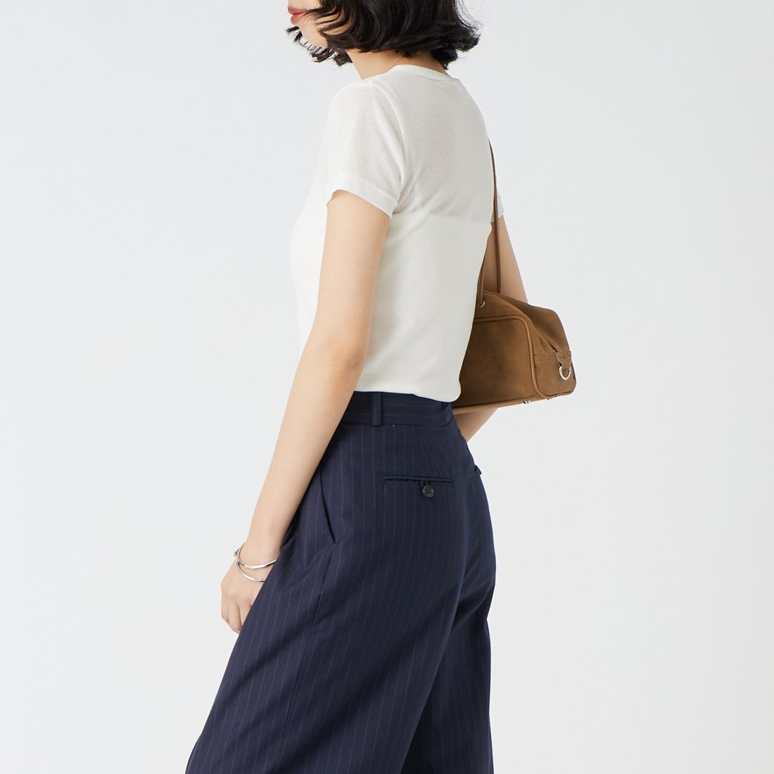 USINE [ユジーヌ] シアーリブヘンリーネックTシャツ [21267068] 031 ｵﾌﾎﾜｲﾄ &&モデル身長：162cm 着用サイズ：F&&