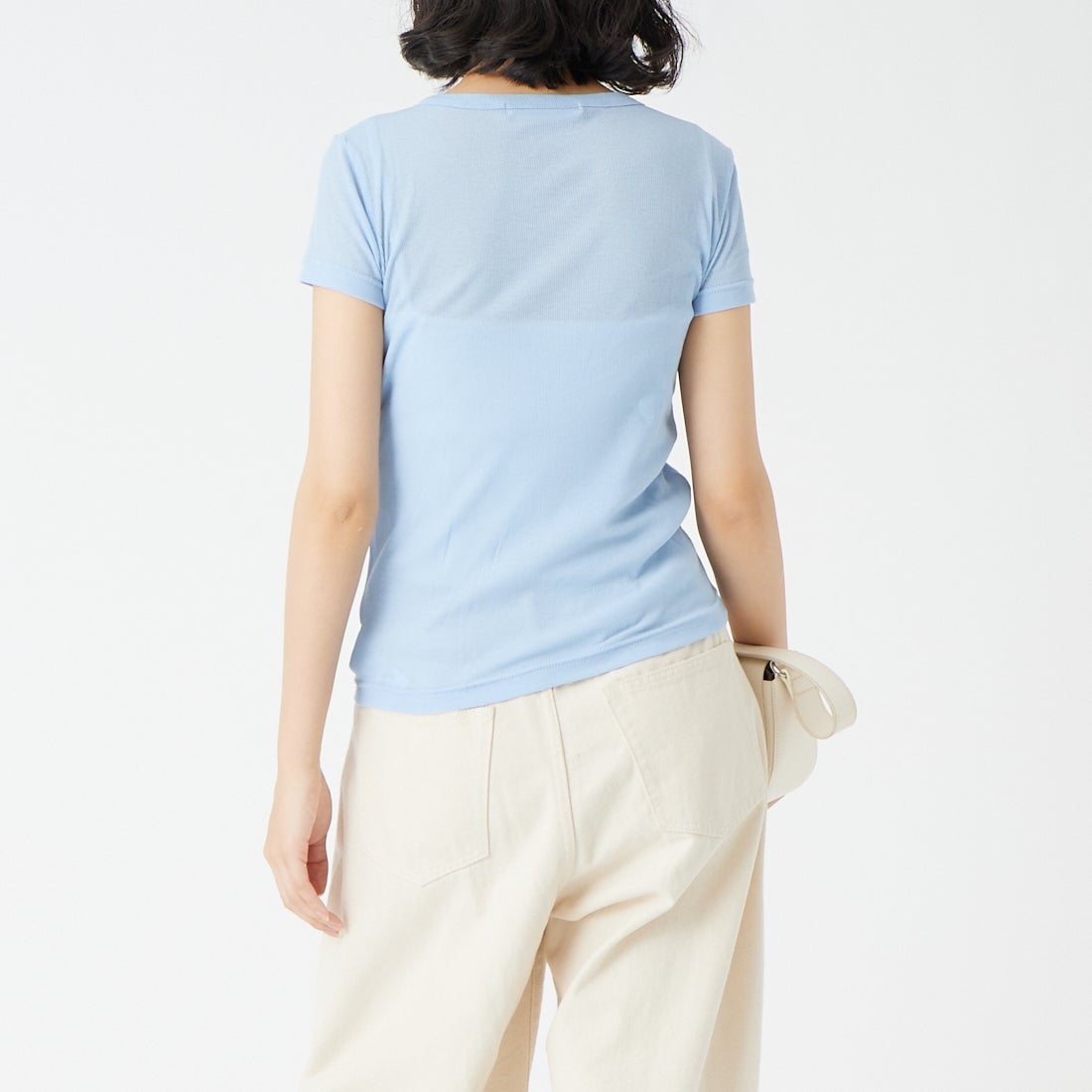 USINE [ユジーヌ] シアーリブヘンリーネックTシャツ [21267068] 073 ｻｯｸｽ &&モデル身長：162cm 着用サイズ：F&&