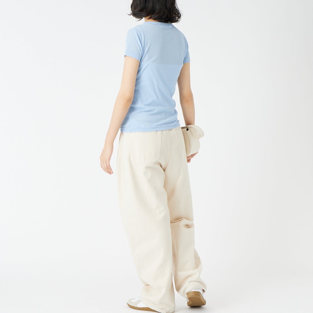 USINE [ユジーヌ] シアーリブヘンリーネックTシャツ [21267068] 073 ｻｯｸｽ &&モデル身長：162cm 着用サイズ：F&&