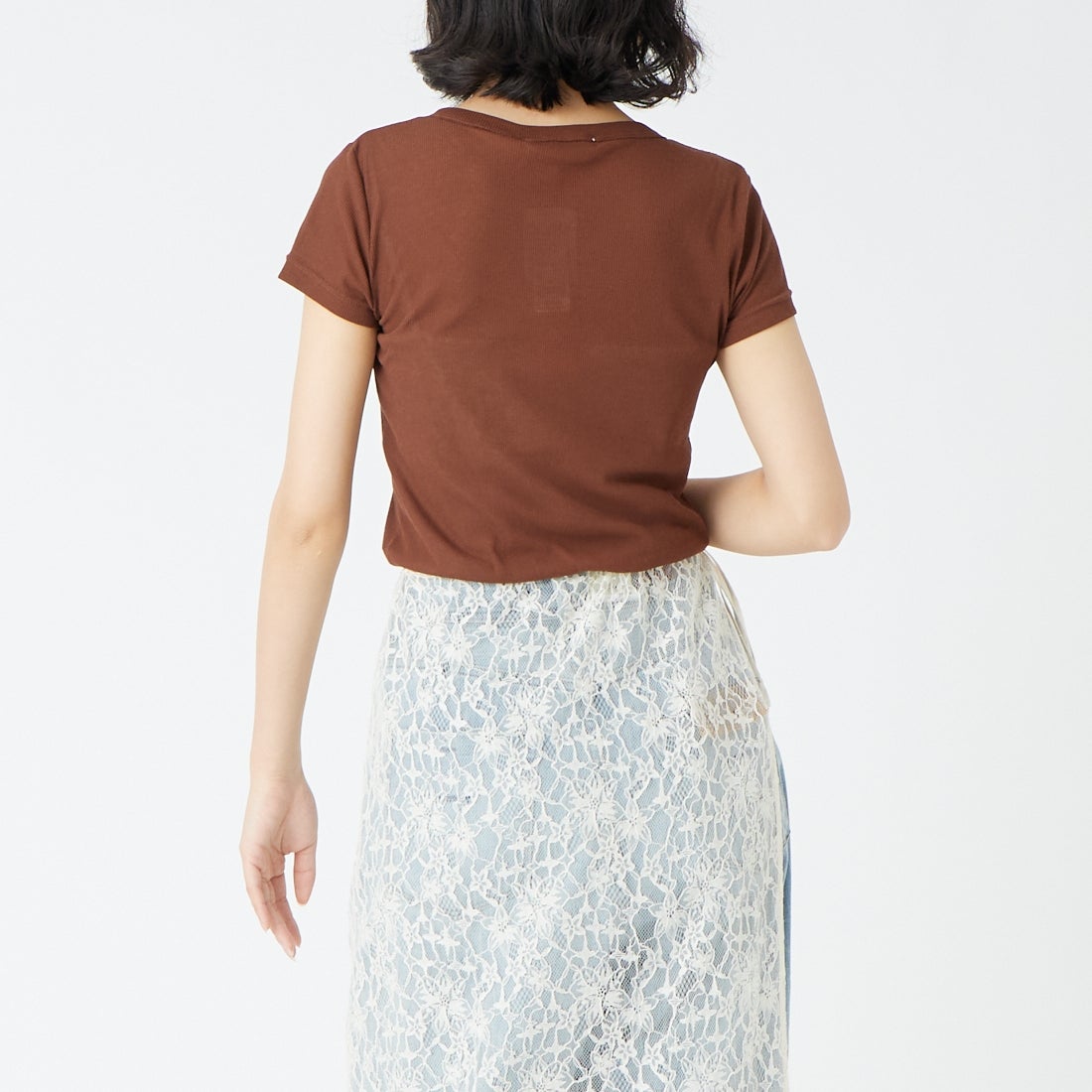 USINE [ユジーヌ] シアーリブヘンリーネックTシャツ [21267068] 037 ﾌﾞﾗｳﾝ &&モデル身長：162cm 着用サイズ：F&&