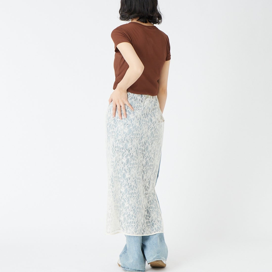 USINE [ユジーヌ] シアーリブヘンリーネックTシャツ [21267068] 037 ﾌﾞﾗｳﾝ &&モデル身長：162cm 着用サイズ：F&&