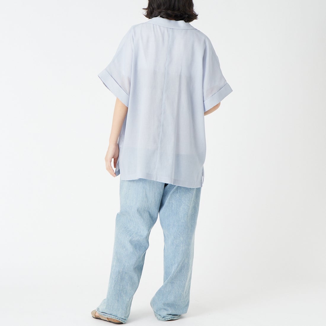 USINE [ユジーヌ] リネンライクシアーショートスリーブジャケット [21267061] 073 Lﾌﾞﾙｰ &&モデル身長：162cm 着用サイズ：F&&