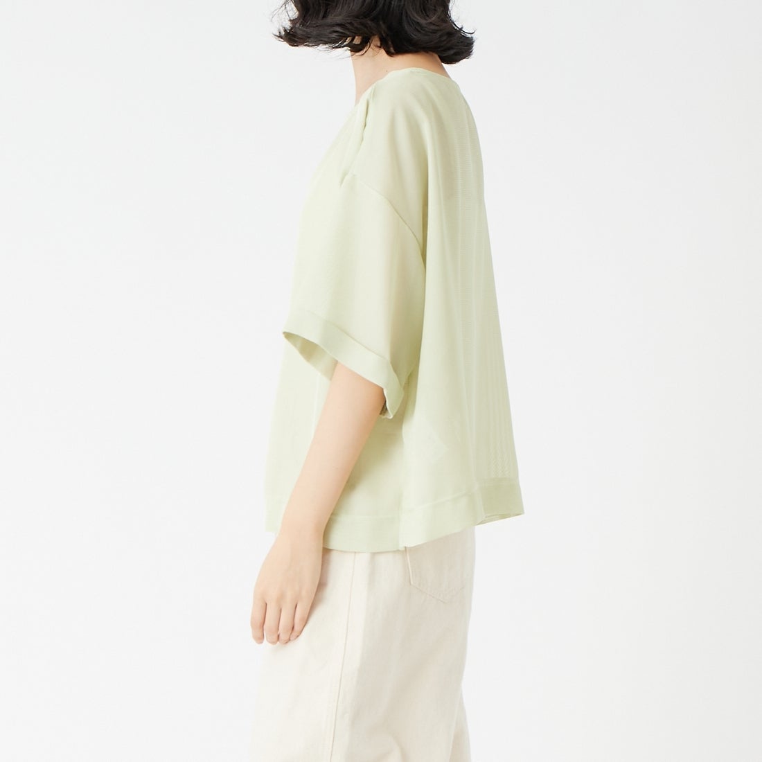 USINE [ユジーヌ] 5分袖メッシュTシャツ [21268054] 060 Lｸﾞﾘｰﾝ &&モデル身長：162cm 着用サイズ：F&&