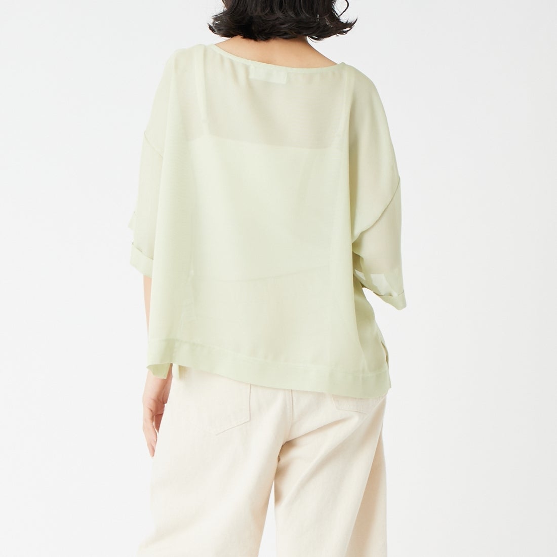 USINE [ユジーヌ] 5分袖メッシュTシャツ [21268054] 060 Lｸﾞﾘｰﾝ &&モデル身長：162cm 着用サイズ：F&&