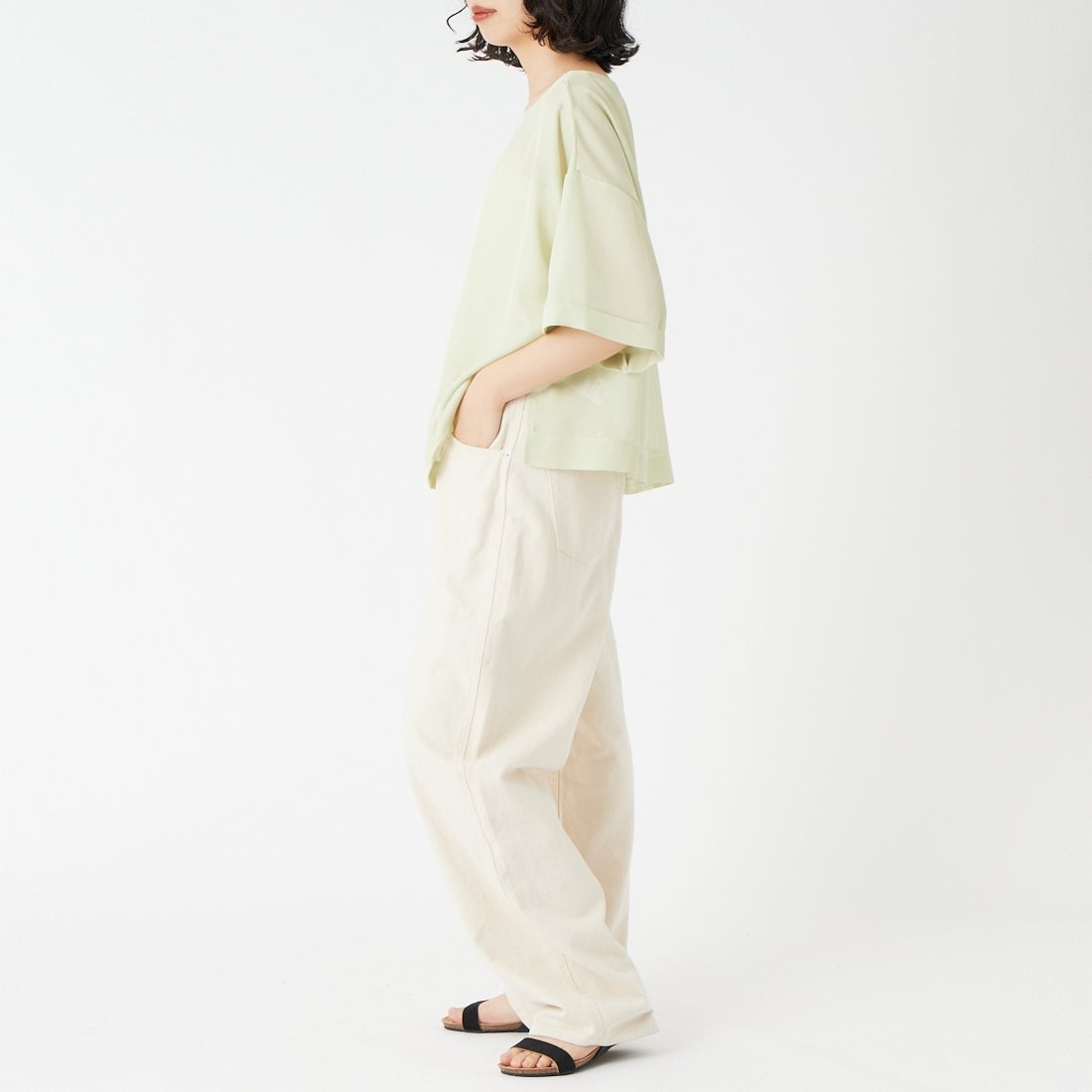 USINE [ユジーヌ] 5分袖メッシュTシャツ [21268054] 060 Lｸﾞﾘｰﾝ &&モデル身長：162cm 着用サイズ：F&&[ユジーヌ] 5分袖メッシュTシャツ [21268054]