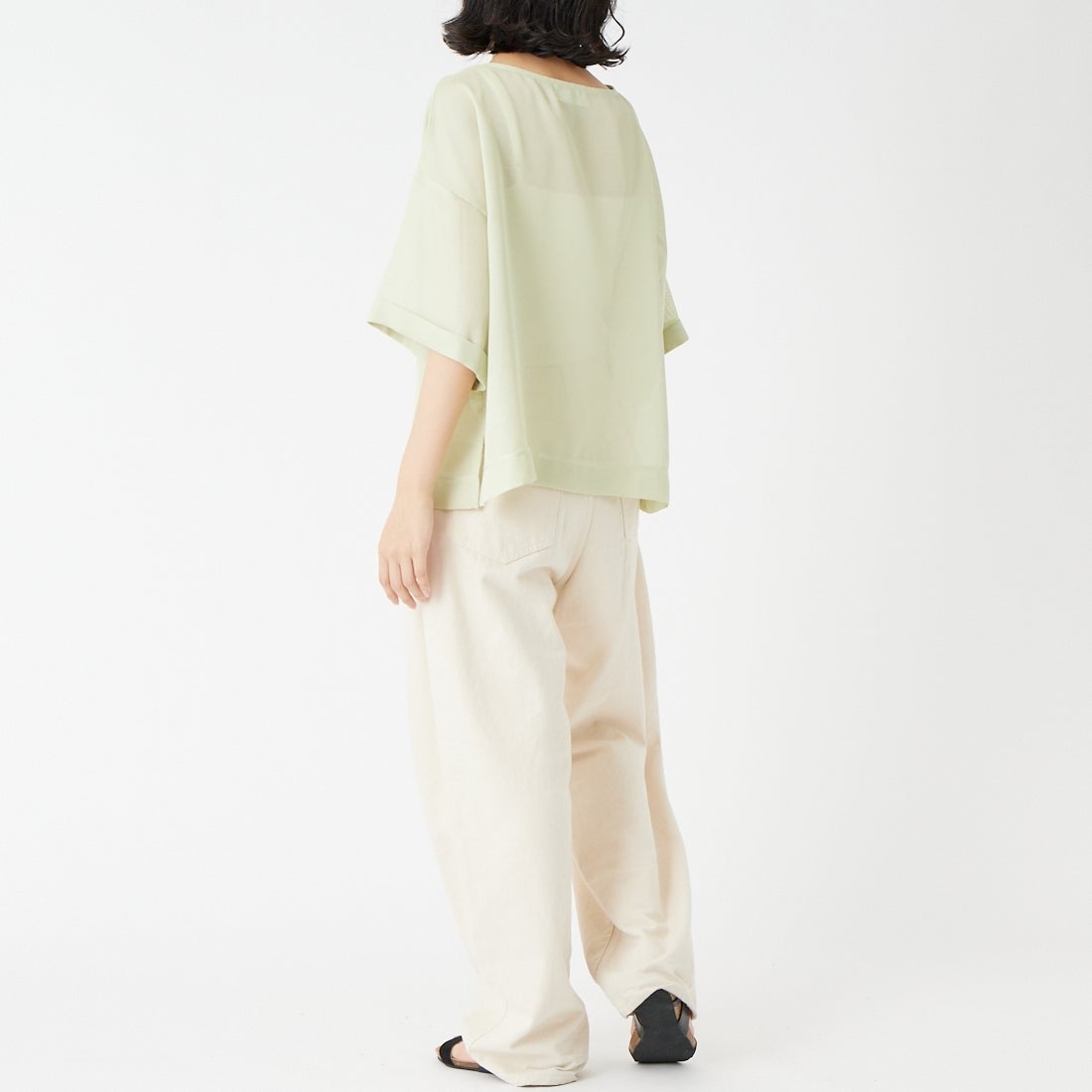 USINE [ユジーヌ] 5分袖メッシュTシャツ [21268054] 060 Lｸﾞﾘｰﾝ &&モデル身長：162cm 着用サイズ：F&&