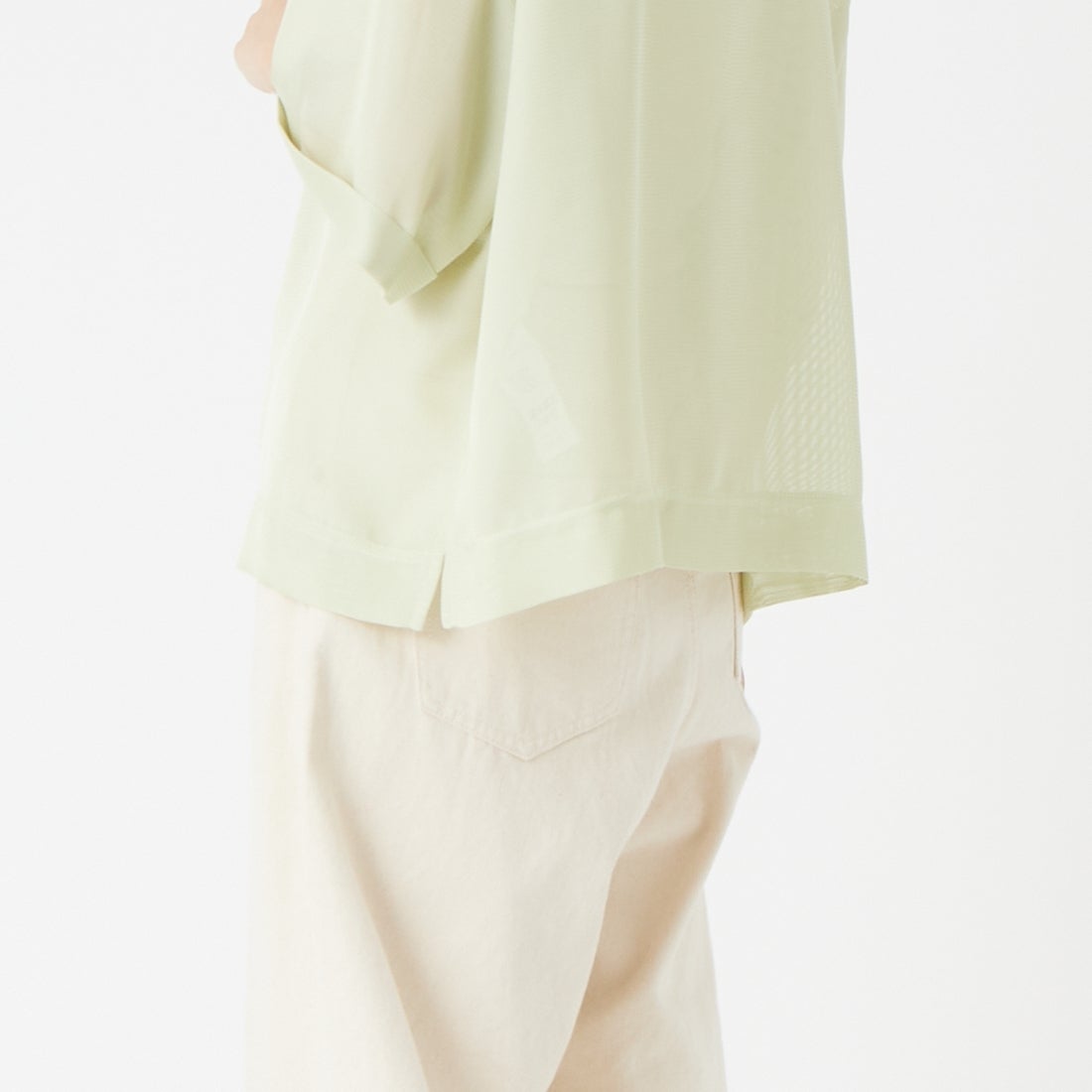 USINE [ユジーヌ] 5分袖メッシュTシャツ [21268054] 060 Lｸﾞﾘｰﾝ &&モデル身長：162cm 着用サイズ：F&&