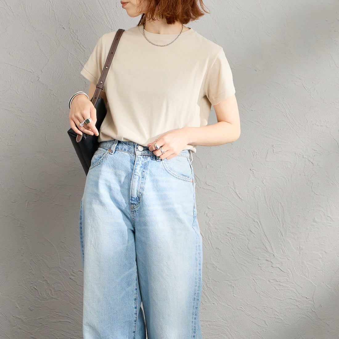 Hanes [ヘインズ] 3PクルーネックTシャツ by THE DODO JEAN [HW1-D703] 997 ASSORT &&モデル身長：158cm 着用サイズ：F&&